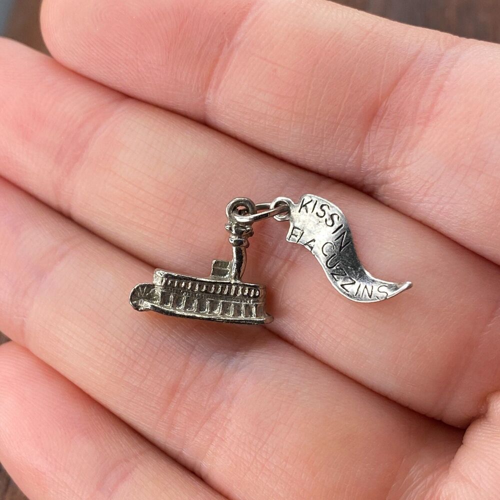 Vintage 925 Sterling Silver "Kissin Cuzzins Fla" Ferry Boat 3D Pendant Charm